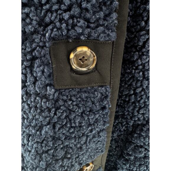 J.CREW Navy Blue Teddy Sherpa Coat with Collar & Pockets - Warm Cozy Luxe! Sz L - Picture 3 of 13